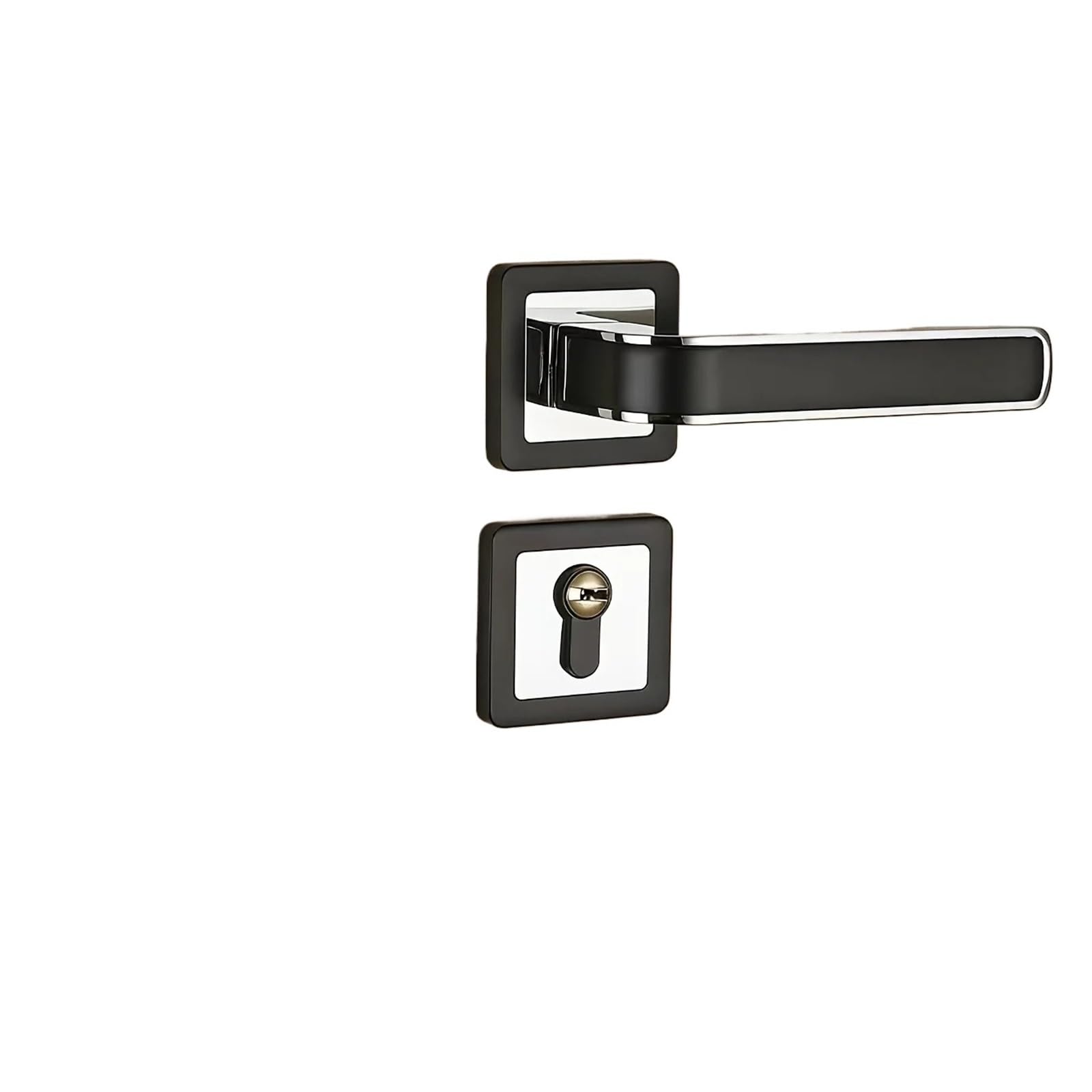 Split Type Zinc Alloy Door Handle & Lock Set, Black Silver for Wooden Door