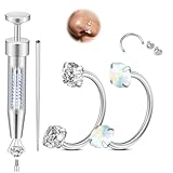 AMASIS 20G Horseshoe Nose Rings Studs,Surgical Steel Nose Ring White Cubic Zirconia Nose Piercing,Internally Threaded Nose Rings For Women,White Zirconia and Opal