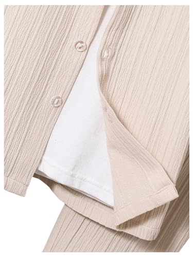 Image of RoseSeek Boy's 2 Piece Outfits Textured Button Down Short Sleeve Collar Shirts Tops and Elastic Waisted Pants