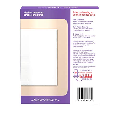 Band-Aid Brand Of First Aid Cushion-Care Adhesive Gauze Pad, Large, 4.5In X 5.5In, 4 Ct #TOP1