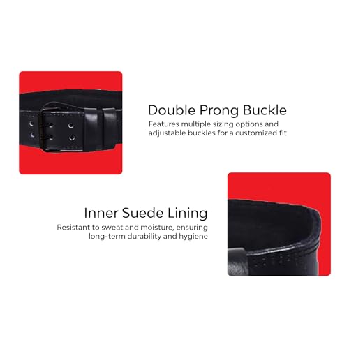 Image of Aurion by 10Club Premium Genuine Leather Weight Lifting Belt-Small | HeavyDuty Powerlifting Belt | Body Fitness And Gym Back Support Weightlifting Belt | Unisex | Adjustable Buckle | Full Black