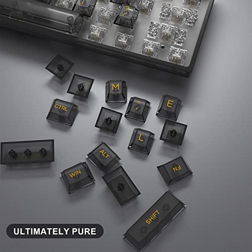 Image of Dagaladoo Crystal Clear Black Ceramic Transparent Keycaps - 75% Shine Through Cherry Profile for MX Switches Gaming Mechanical Keyboard (140 Keys, PC Material)