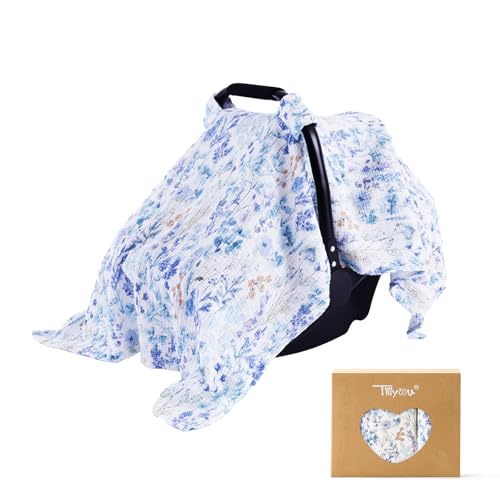 TILLYOU Baby Car Seat Cover, Breathable Muslin Cotton Infant Car ...