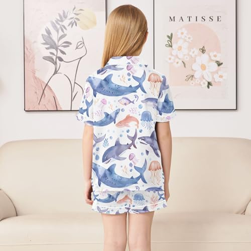 ALAZA Shark Fish Jellyfish Pajamas Satin Pajama Set Short Sleeve Button Down Sleepwear4