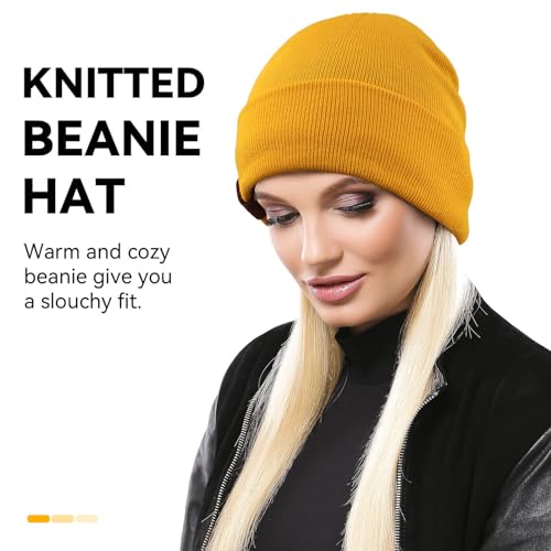 OZERO Knit Hat Winter Hats Warm Beanie Thick Lining for Men and Women Maize Yellow - Thumbnail 3