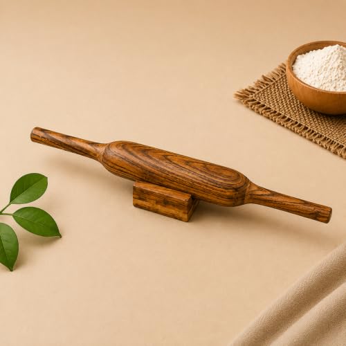 Image of Teak Wood chakla belan Set | chapati Board, (10x10x1.5 Inches) | chakla belan Stand and 2 spatulas Free I (Chakla Block Set)