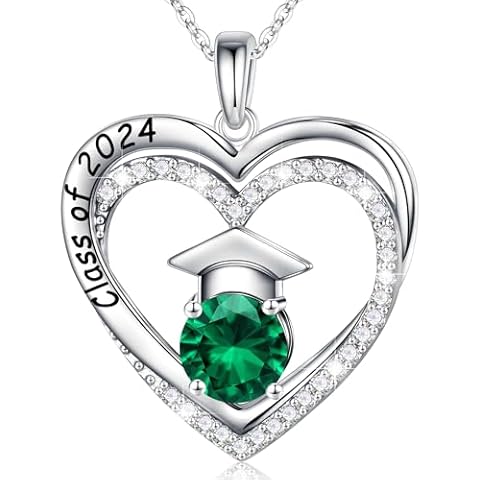 Ursilver Graduation Gifts for Her 2024, Sterling Silver Heart Birthstone Necklace Engraved Class of 2024, College Graduation Gifts for Her, 2024 High School Graduation Gifts, 2024 Graduation Gifts Cover