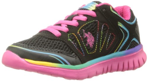 U.S. Polo Assn. Flame Running Shoe (Little Kid/Big Kid),Black/Fuchsia/Multi,3 M US Little Kid
