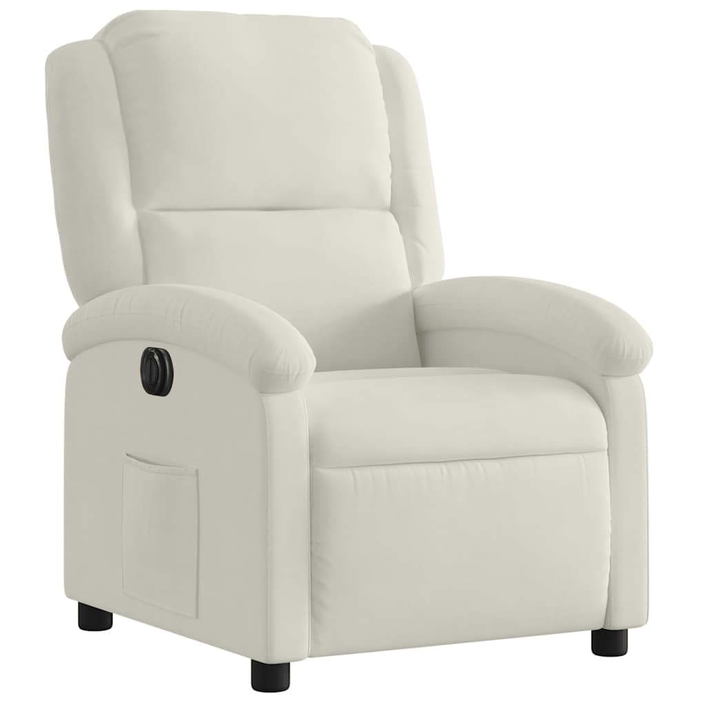 Poltrona relax elettrica in velluto color crema con poggiapiedi e schienale regolabile, comoda sedia imbottita per soggiorno, camera da letto, ufficio e salotto, con tasca laterale