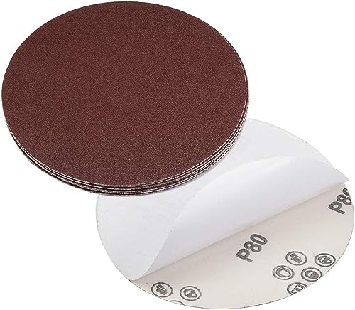 TOP-VIGOR 10Pcs 150mm PSA Sanding Discs, 80 Grit 6 Inch No-Hole Hook and Loop Sanding Discs, Aluminum Oxide Sandpaper Self Stick Sanding Discs Pad for Sanding Wood, Paint, Plastic and Metal