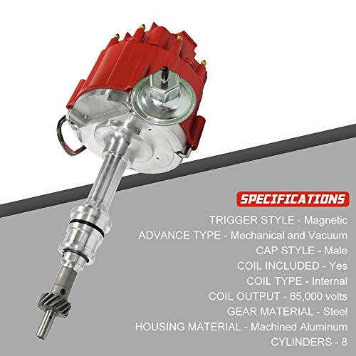 Thebigdeals Hei Distributor 65K Coil For Small Block Ford 260 289 302 5.0L With Red Cap Ignition Distributor One Wire Installation #TOP4
