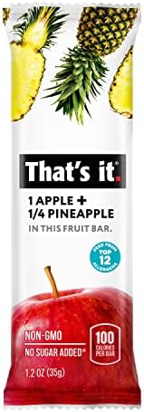 That's it Apple + Pineapple 100% Natural Real Fruit Bar, Best High Fiber Vegan, Gluten Free Healthy Snack, Paleo for Children & Adults, Non GMO Sugar-Free, No Preservatives Energy Food (12 Pack)