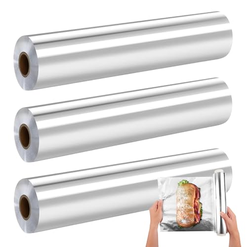 CHEFZOCO Papel de aluminio extra resistente, papel de plata para conservar alimentos, Rollo de papel de aluminio, fácil de cortar, extra resistente, 30 cm de ancho x 30 m de largo, 3 unidades
