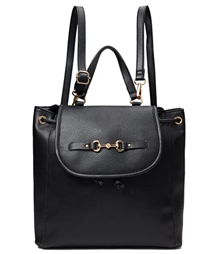 Anne Klein Womens Flap Horsebit Backpack, Black