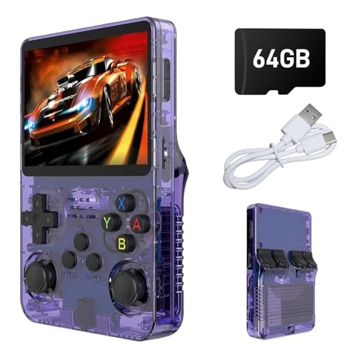 Retro Handheld Gaming Console R36S - Portable Game Console with Dual 3D Joysticks 3.5 HD Screen & 3500mAh Battery Supports Multiplatform Games for Adults/Travel (Purple)