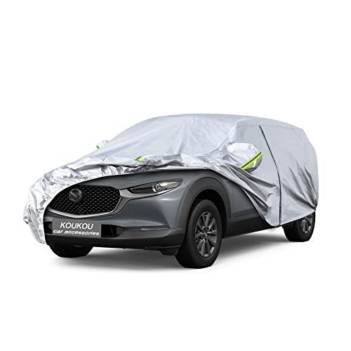 Image of KouKou 6 Layers Car Cover Custom Fit Mazda CX-30 from 2019 to 2025, Waterproof All Weather for Automobiles, Sun Rain Dust Snow Protection. (Ships from US Warehouse, Arrive Within 3-7 Days), Silver
