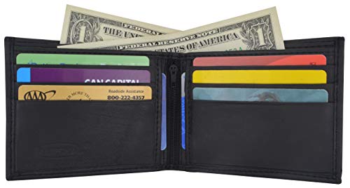 MARSHAL Genuine Lambskin Soft Leather Bifold Men's Wallet with inner Zipper2