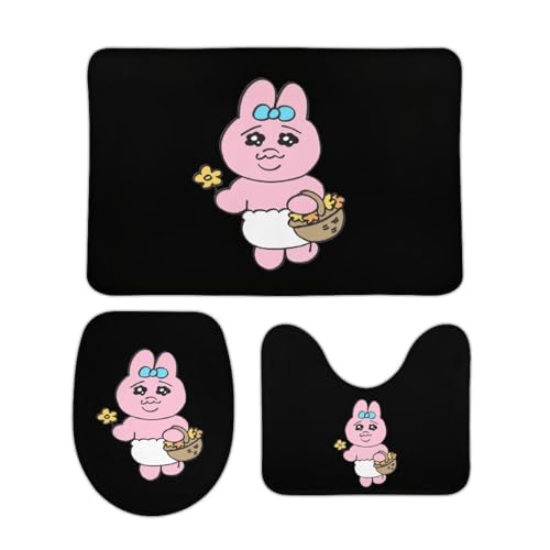 トイレマット 3点セット おぱんちゅうさぎ フロアマット 足ふきマット トイレ―カバー 浴室マット 洗濯可 すべり止め 家庭用