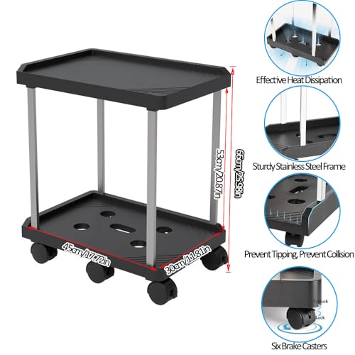 Niciksty Soporte para CPU para PC, Soporte Torre Ordenador de 2 Capas, Soporte para PC Móvil con 6 Ruedas, Carro de Impresora de Escritorio, Carro de CPU Debajo del Escritorio, Blanco - imagen 6