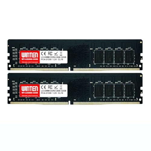 WINTEN デスクトップPC用メモリ DDR4-2666 64GB(32GB×2枚) 288Pin CL22 1.2V DIMM SDRAM 内蔵メモリー 増設メモリー【5年保証・相性保証】WT-LD2666-D64GB