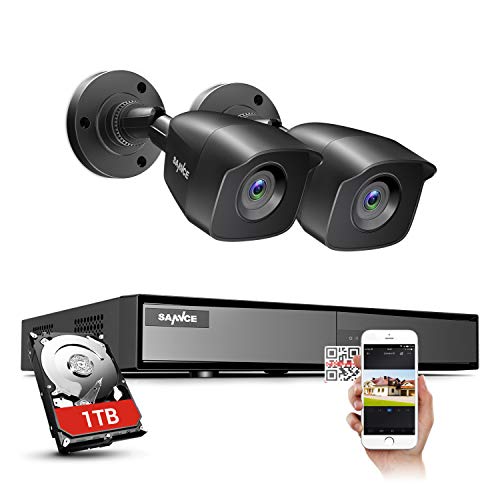 Sannce 4CH 1080P DVR with 2X2.0MP Security Cameras Home CCTV System Kits for Indoor and Outdoor (2 pcs Bullet,1TB HDD)