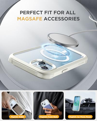 Image of Miracase Magnetic for iPhone 15 Plus Case 6.7'' [Compatible with Magsafe] Full-Body Military Drop Proof 15 Plus Phone Case Cover with Built-in 9H Tempered Glass Screen Protector,Magnetic White