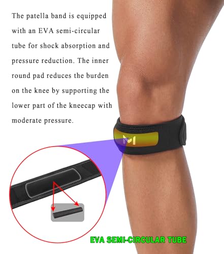 Image of 2 Pack Patellar Tendon Support Strap for Knee Pain Relief, Tendonitis, Patella Knee Brace with EVA Semi-circular Tube, Patella Bands for Basketball, Running, Hiking, Tennis, Squats (Black, Knee(11 inch-15 inch))