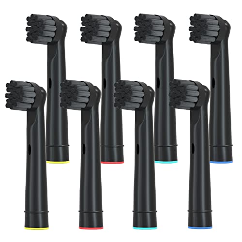Electric Toothbrush Replacement Brush Heads Compatible with Oral-B Charcoal Bristles with Black Head for Oral B Toothbrush 8 Pack (Black-8 Packs)