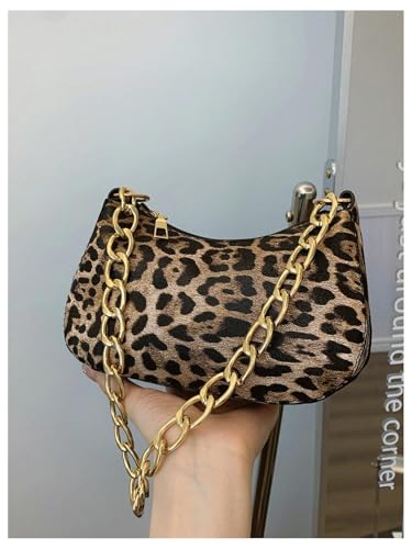 SweatyRocks Women's Leopard Print Top Handle Chain Strap Shoulder Bags Underarm Purses with Zipper3