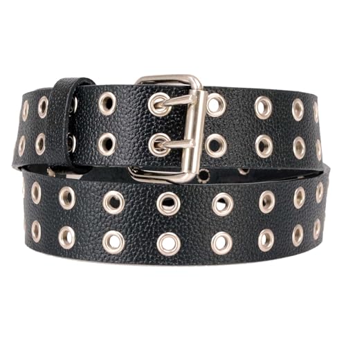 Milwaukee Leather MP7119 Men's Black Genuine Leather Grommet Detailing Nickel Buckle Belt for Motorcycle Rider