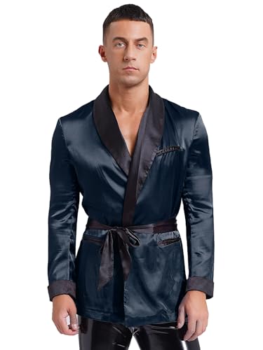 Moily Men's Stain Smoking Jacket Robe with Belt Lightweight Dinner Jacket Cigar Jacket Host Wear Blazer