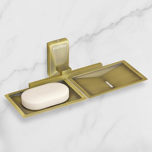 Image of Plantex 304 Grade Stainless Steel Double Soap Dish /Soap Case /Soap Storage for Bathroom Accessories - Crystal (Brass Antique)