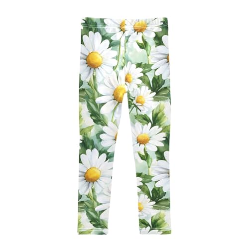 Watercolor Daisy Flower Girls Leggings Ultra Soft Compression Yoga Gym Pants for Kids 4-10T2