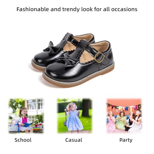 Toddler Little Girls Princess Dress Shoes Classic Bow T-Strap Mary Jane Flats for Flower Girl Party School Footwear3