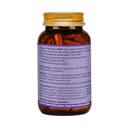 Image of Organic Wellness Tulsi Stress Reliving Supplement For Respiratory Wellness Provides Relief In Cough & Cold Stamina Boosts Immunity Prevents Chronic Disease 100% Organic (60 N Veg Capsules)
