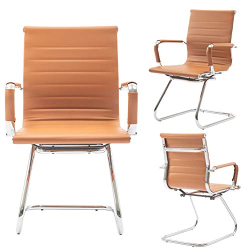 Image of No Wheels Reception Chairs Leather Conference Chairs Back Support Heavy Duty Office Guest Chair, Set of 2 (Terracotta)