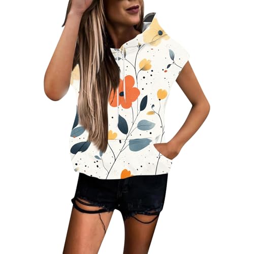Débardeur d'été léger à capuche pour femme sans manches en blanc chic taille S