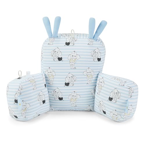 Image of haus & kinder 100% Cotton Poplin Adjustable Pillow Cum Seat for 6 to 9 Months | Head Protector for Safety | Blue Color | Size H: 31cm, W: 21cm | Elephantastic, 1Pc