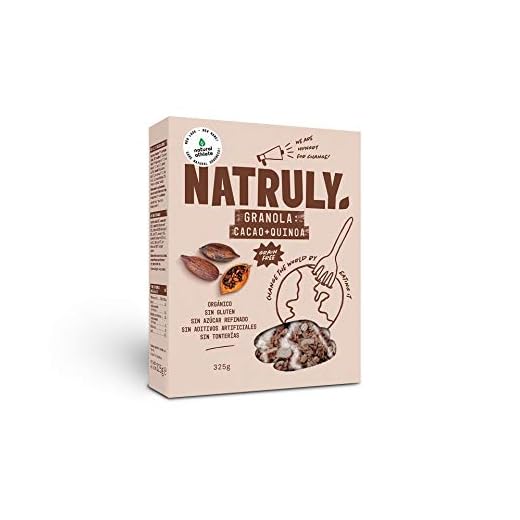 Granola BIO NATRULY, Frutos Secos y Semillas Sin Cereales, Sin Gluten y Sin Azúcar Refinado, Vegana, Sabor Cacao, Coco y Quinoa 325g