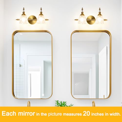 Image of Brass Vanity Light, Vintage Brushed Gold Bathroom Light Fixtures, 2 Light Bathroom Vanity Lights, Flower Glass Shade Wall Sconce Lighting