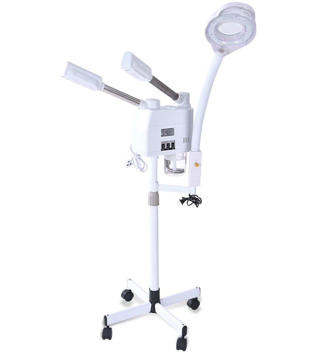 Luckylj 3 in 1 Professional Facial Steamer with 8X Magnifying Lamp for Salon Spa Beauty Skin Care Equipment, Adjustable Height, with 4 Rollers for Easy Move