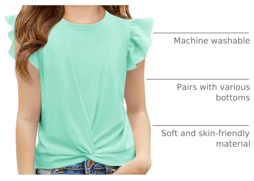 Image of Haloumoning Girls Ruffle Sleeve T Shirts Summer Crewneck Shirt 5-14 Years