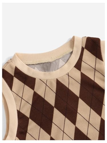 SweatyRocks Girl's Argyle Plaid Sweater Vest Sleeveless Crew Neck Knitted Crop Tank Top3