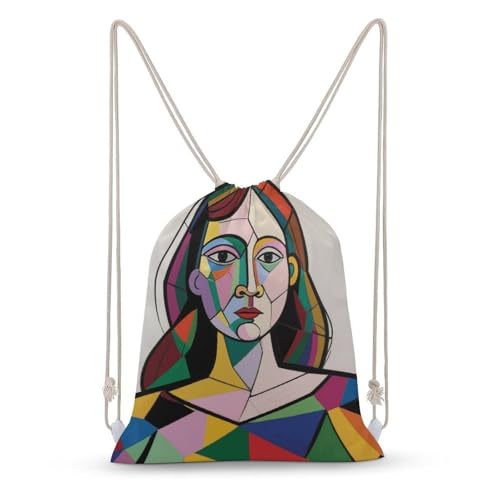 Pensive Woman Drawstring Backpack - Canvas Sports Gym Sackpack, Lightweight String Bag for Beach & Travel