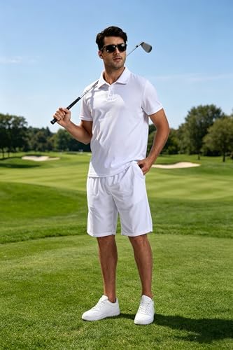 Durzasvo Men's Polo Shirts Short Sleeve Dry Fit Performance Miosture Wicking Golf Collared 3 Button Pique T Shirt Tops UPF 30+ White S - 1