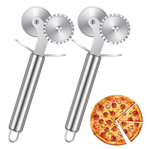 Elegaperma 2 Stück Teigrädchen Edelstahl Teigrad Gewellt Pasta Cutter Wheel Doppelseitiger Nudelschneiderrad mit Roll Vielseitiges Teigrädchen zum Haus und Gebäck Restaurantküchen