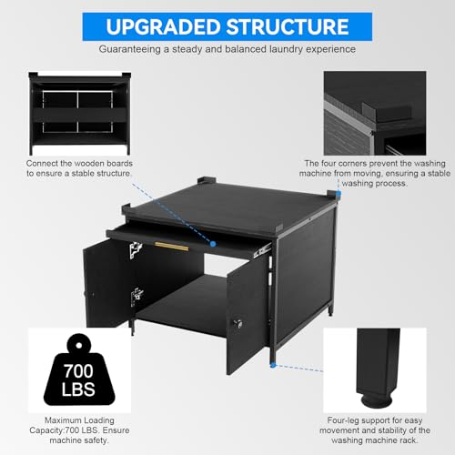 Image of ZealWe 24 inch Laundry Pedestal for Washer and Dryer,700LBS Capacity,Black | 4 Anti-Tipping Panel Corner Universal Washing Machine Stand with Adjustable Feet ,Fit Anti-Vibration Design, Black
