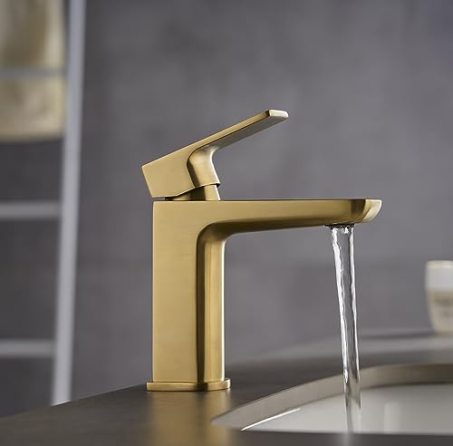 KEDWILL®Tranter Single Lever Mono Basin Mixer Tap with Click Clack Waste Bathroom Sink Monoblock Tap Mixer Faucet Brassware Brushed Brass/Gold