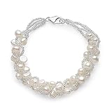 Blanco agua dulce cultivadas entrelazado de Pearl Pulsera, broche de plata de ley