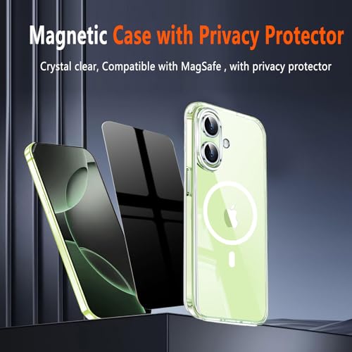 Image of Magnetic for iPhone 17 Case with Privacy Screen Protector,[Non-Yellowing] Shockproof Clear Phone Case Compatible with MagSafe Women Girls for iPhone17